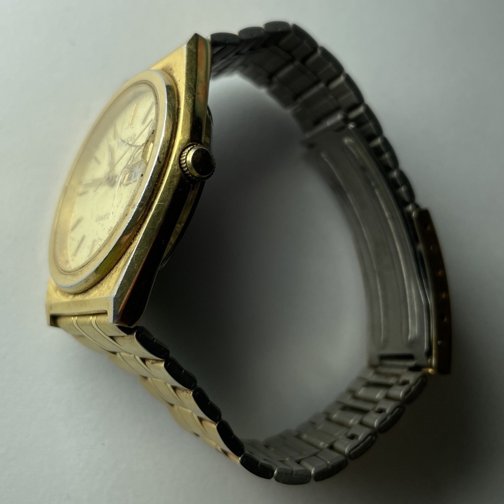 Cracked Crystal Vintage Pulsar Men Y143-X003 Gold Tone Quartz Analog Watch - Picture 6 of 7